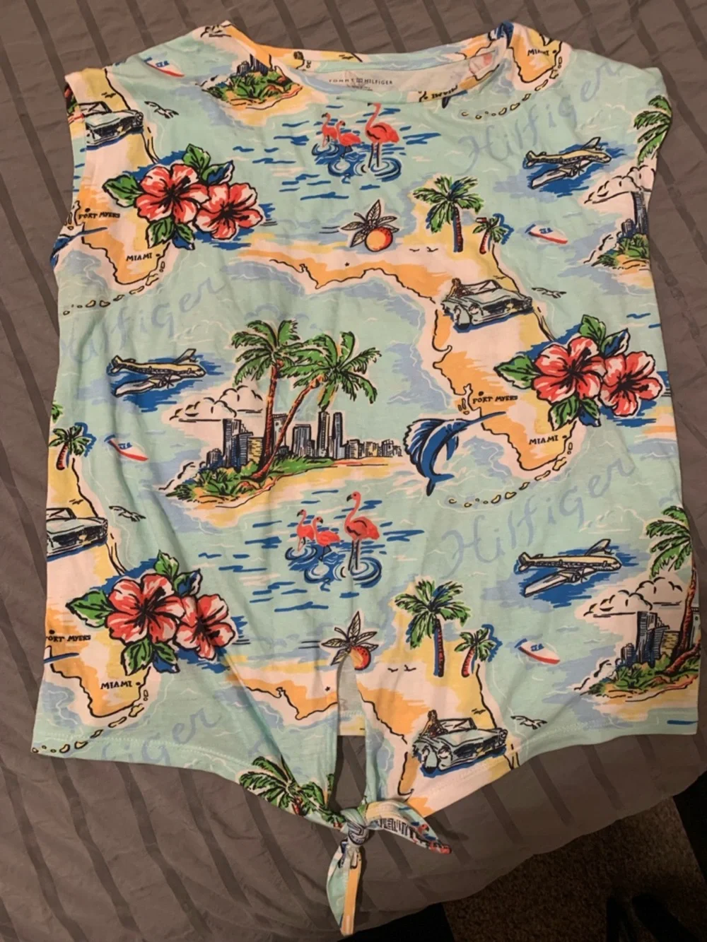 Tommy Hilfiger Light Blue Tropical Tie-Front Tank - Picture 2 of 2